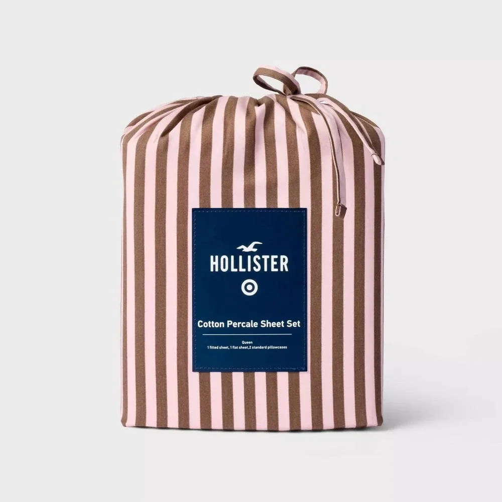 Twin/Twin XL Percale Cotton Stripe Sheet Set Pink/Brown - Hollister x Target